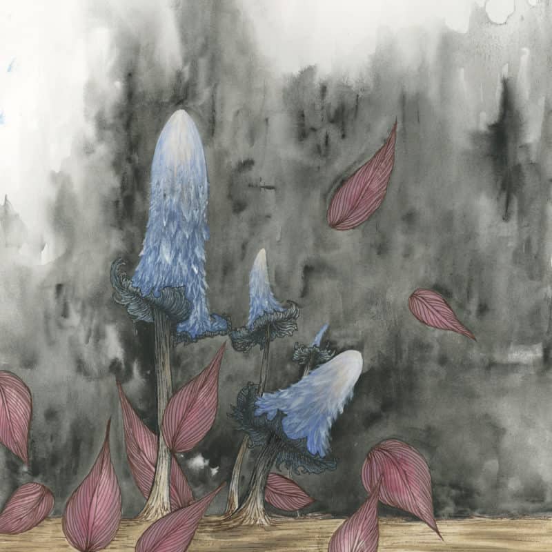 Original Painting Blue Mushrooms Two