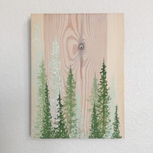 Original Painting Trees on Wood 3 4 1