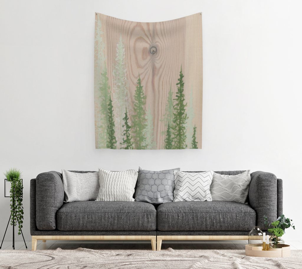 Trees on Wood Tapestry by Emily Magone